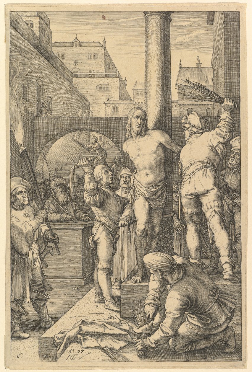 De geseling, uit „De Passie van Christus“ door Hendrick Goltzius