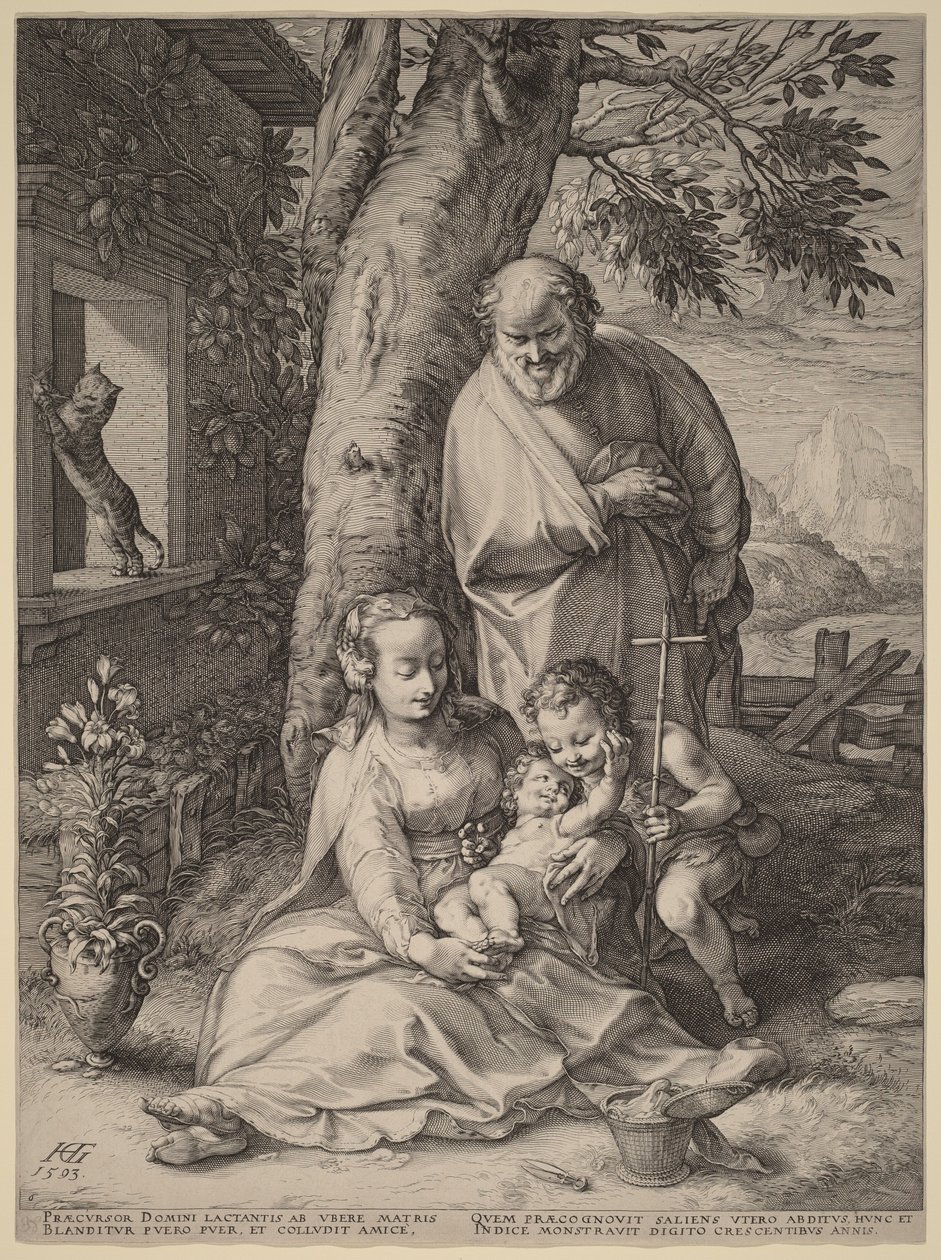De Heilige Familie met de kleine Johannes de Doper door Hendrick Goltzius