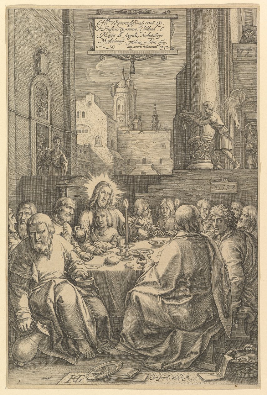 Het Laatste Avondmaal, uit "Het lijden van Christus" door Hendrick Goltzius