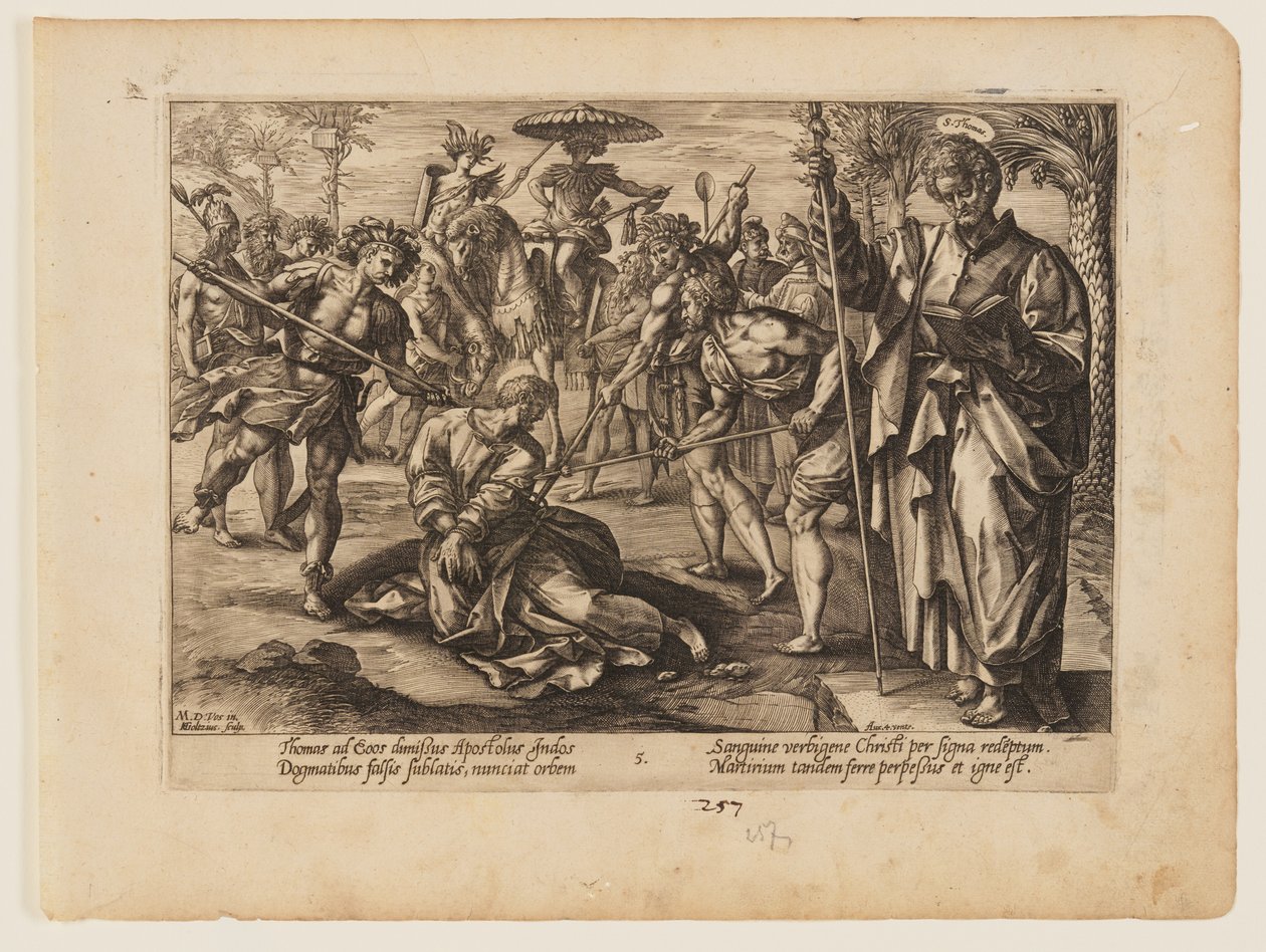 Het martelaarschap van Sint-Thomas, uit Het martelaarschap van Christus en de apostelen door Hendrick Goltzius