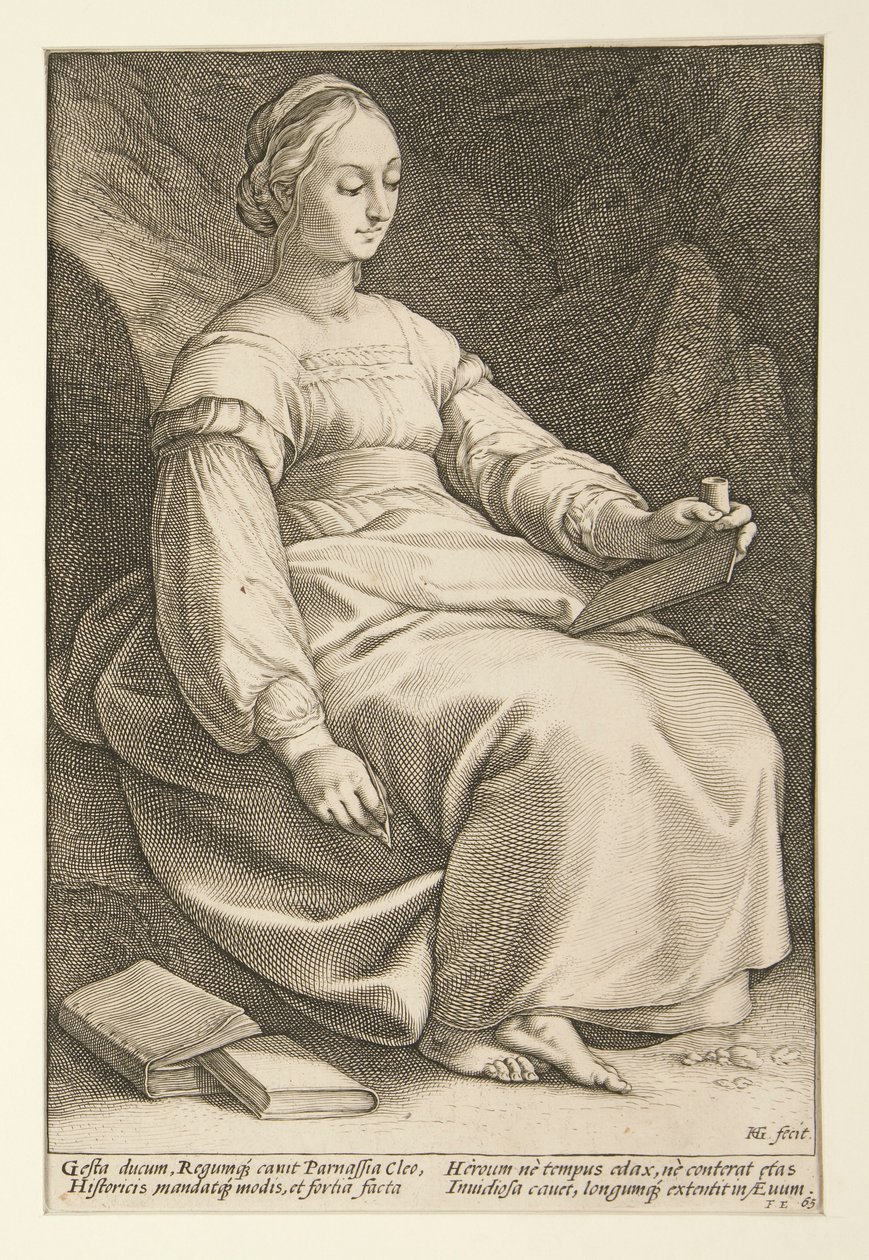 De negen muzen: Clio, #4 in een serie van 9 door Hendrick Goltzius