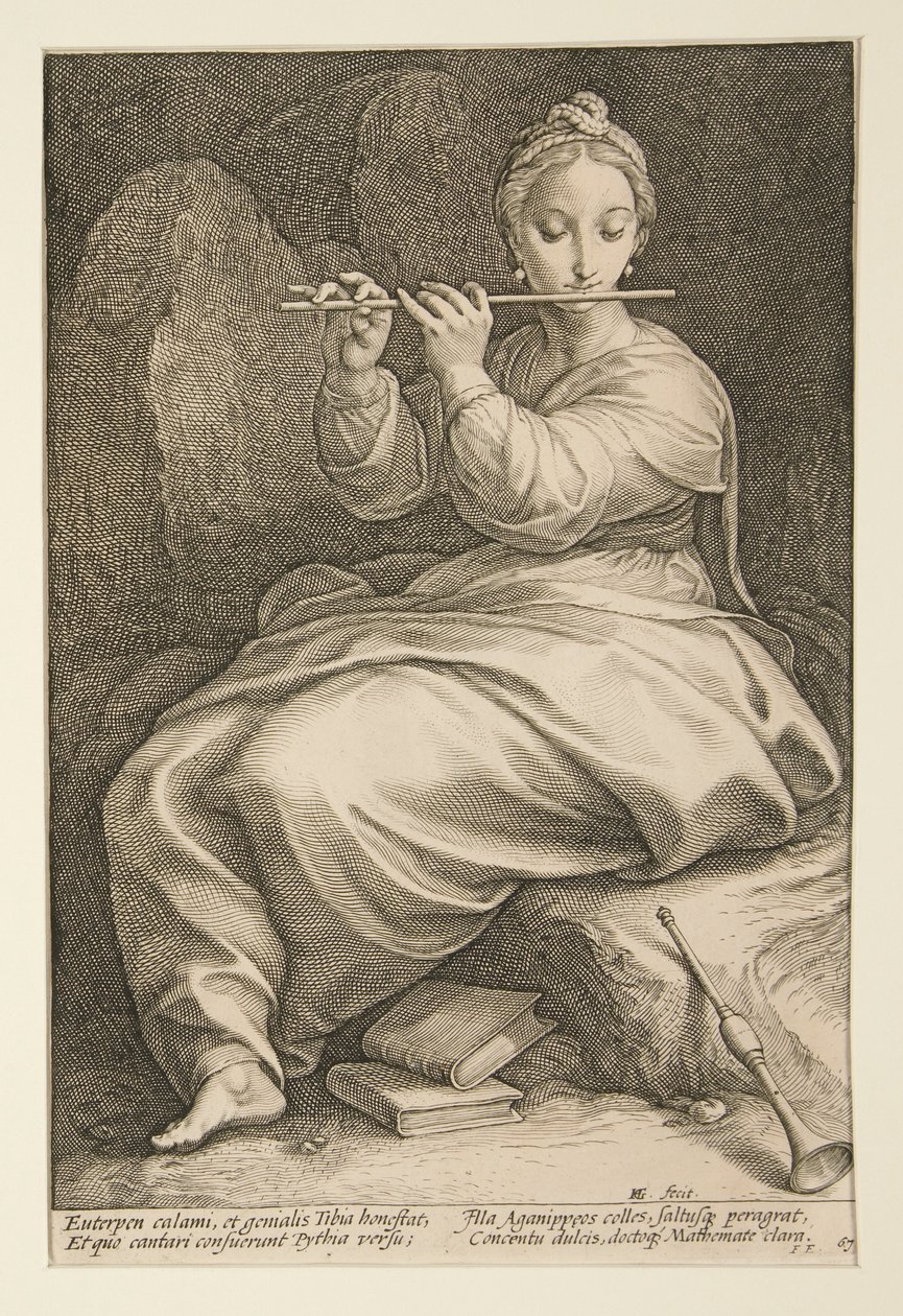 De Negen Muzen: Euterpe, #6 in een serie van 9 door Hendrick Goltzius