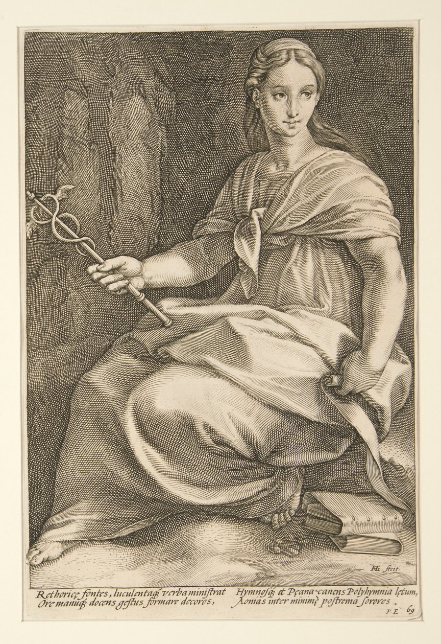 De Negen Muzen: Polyhymnia, #8 in een serie van 9 door Hendrick Goltzius