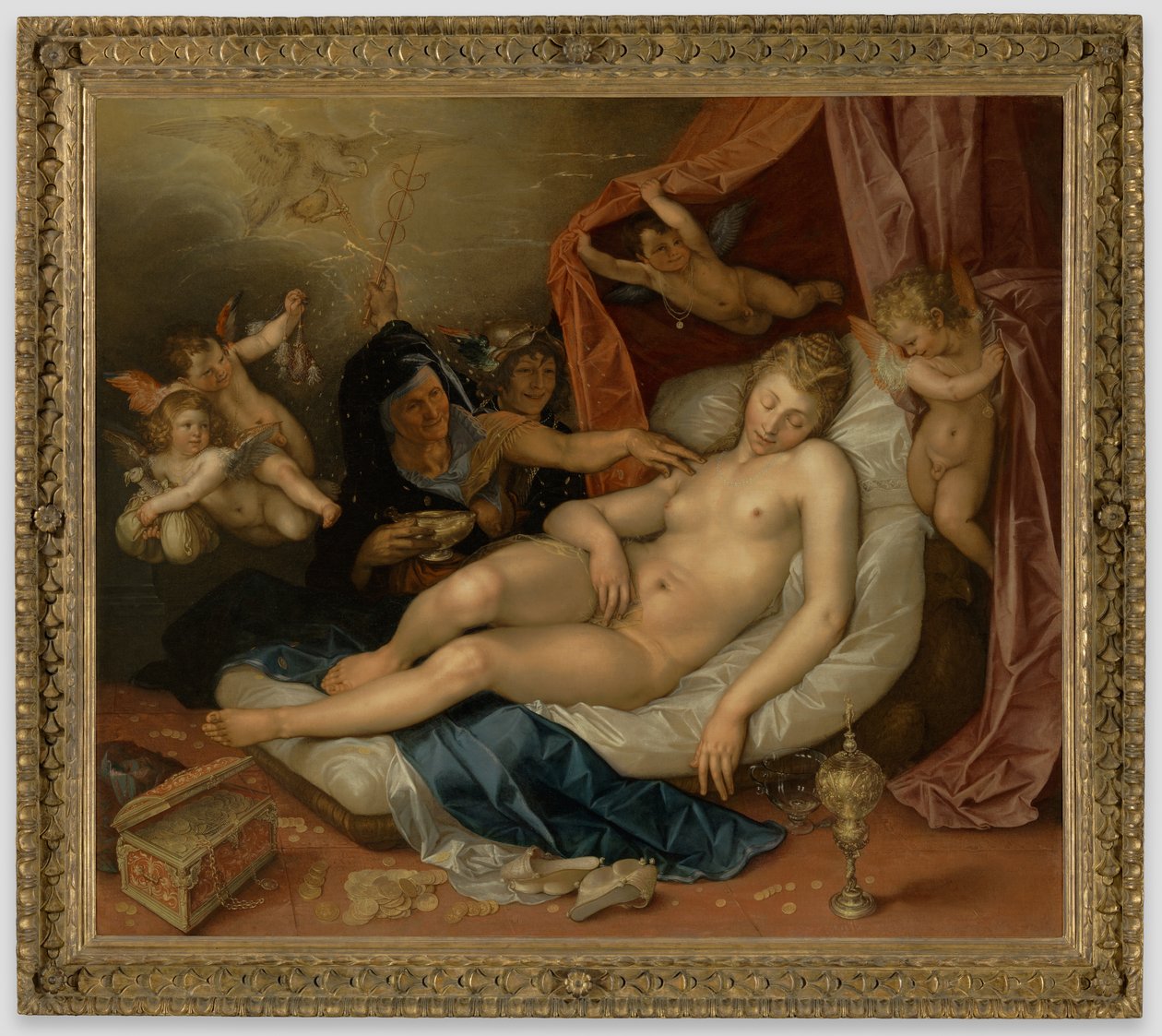 De slapende Danaë wordt voorbereid voor Jupiter door Hendrick Goltzius