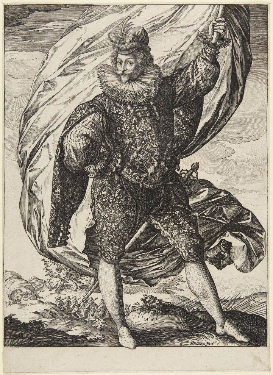 De vaandeldrager, naar rechts gedraaid door Hendrick Goltzius