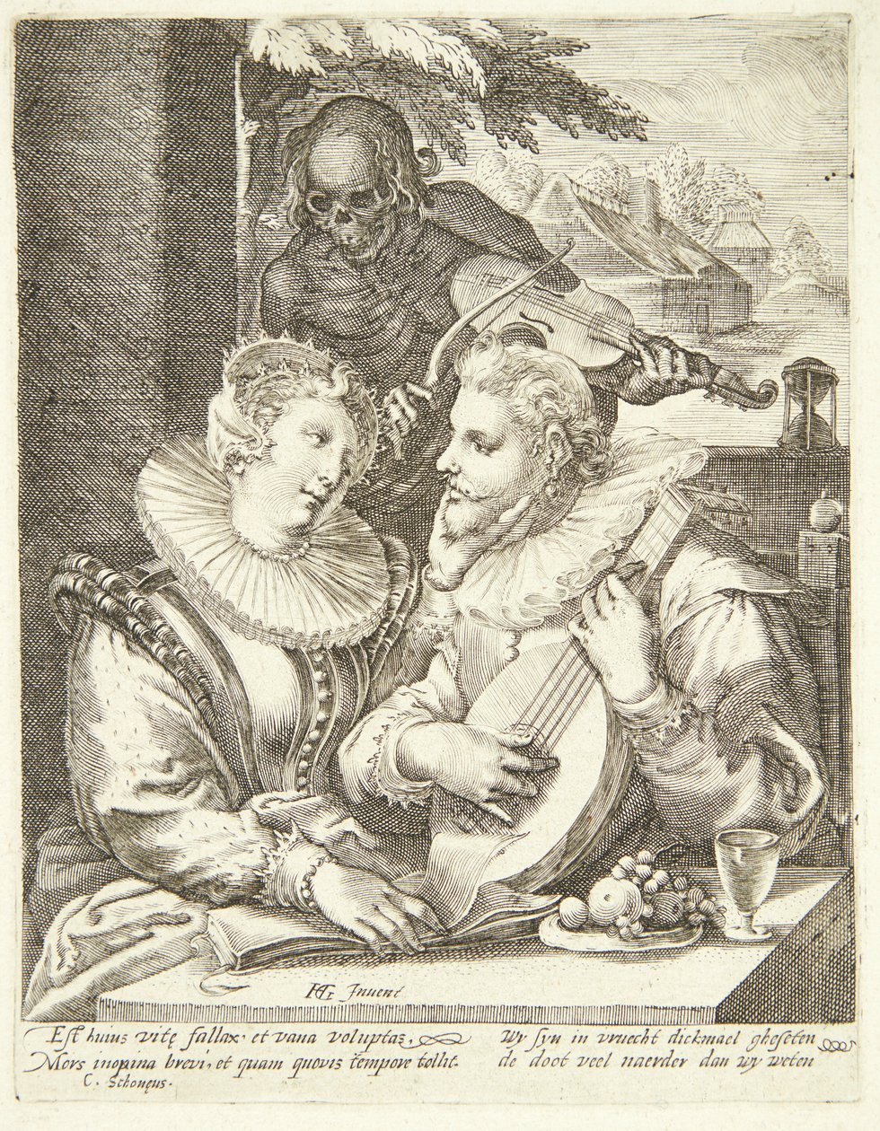 Jong stel krijgt bezoek van de dood door Hendrick Goltzius