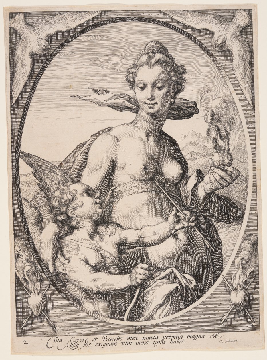 Venus en Amor, uit Drie heidense goden of godinnen door Hendrick Goltzius