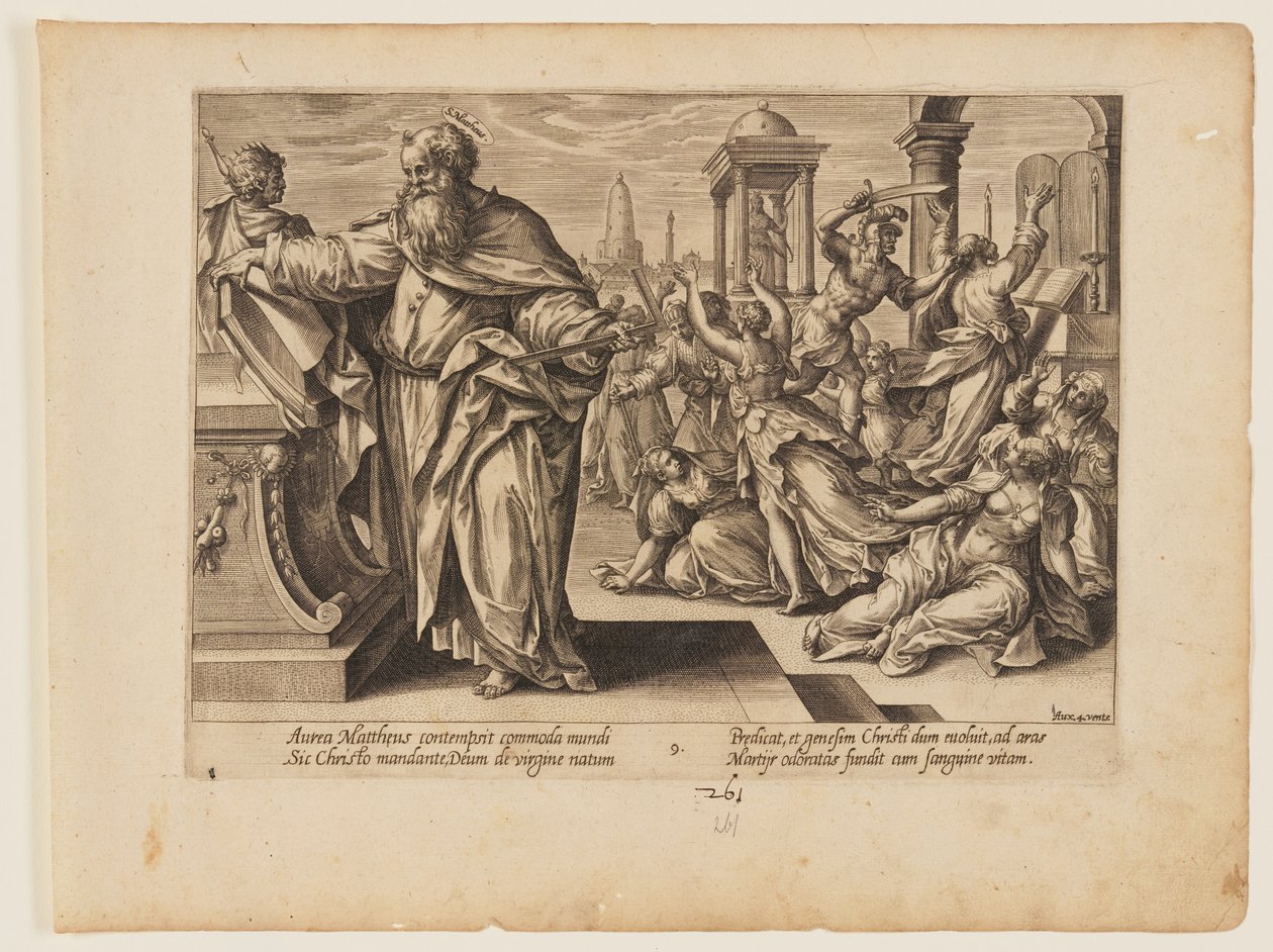 Het martelaarschap van Matteüs, uit Het martelaarschap van Christus en de apostelen door Hendrick Goltzius
