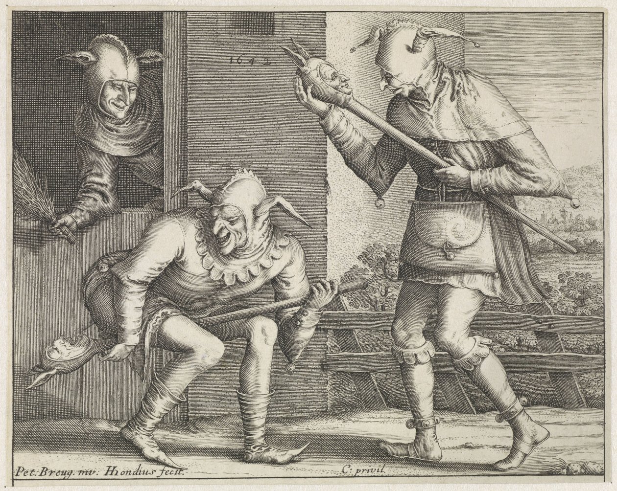 Drie zotten (Zotten) door Hendrick Hondius (I)
