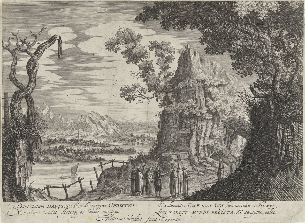 Johannes de Doper identificeert Christus als het Lam Gods door Hendrick Hondius (I)