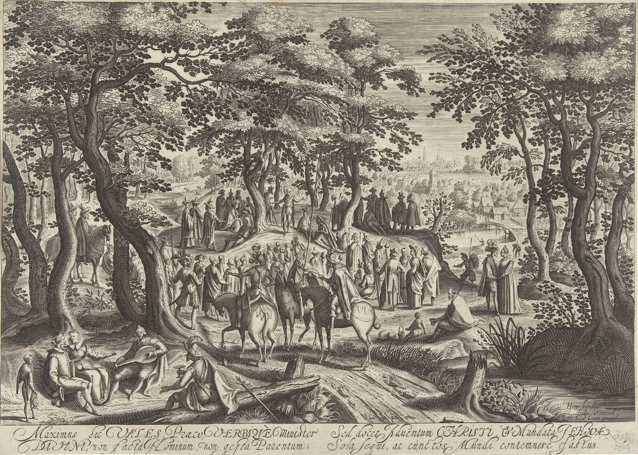 Johannes de Doper predikt tot de menigte door Hendrick Hondius (I)