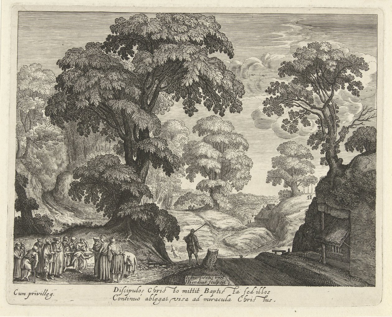 Landschap met de genezing van de blinden door Hendrick Hondius (I)