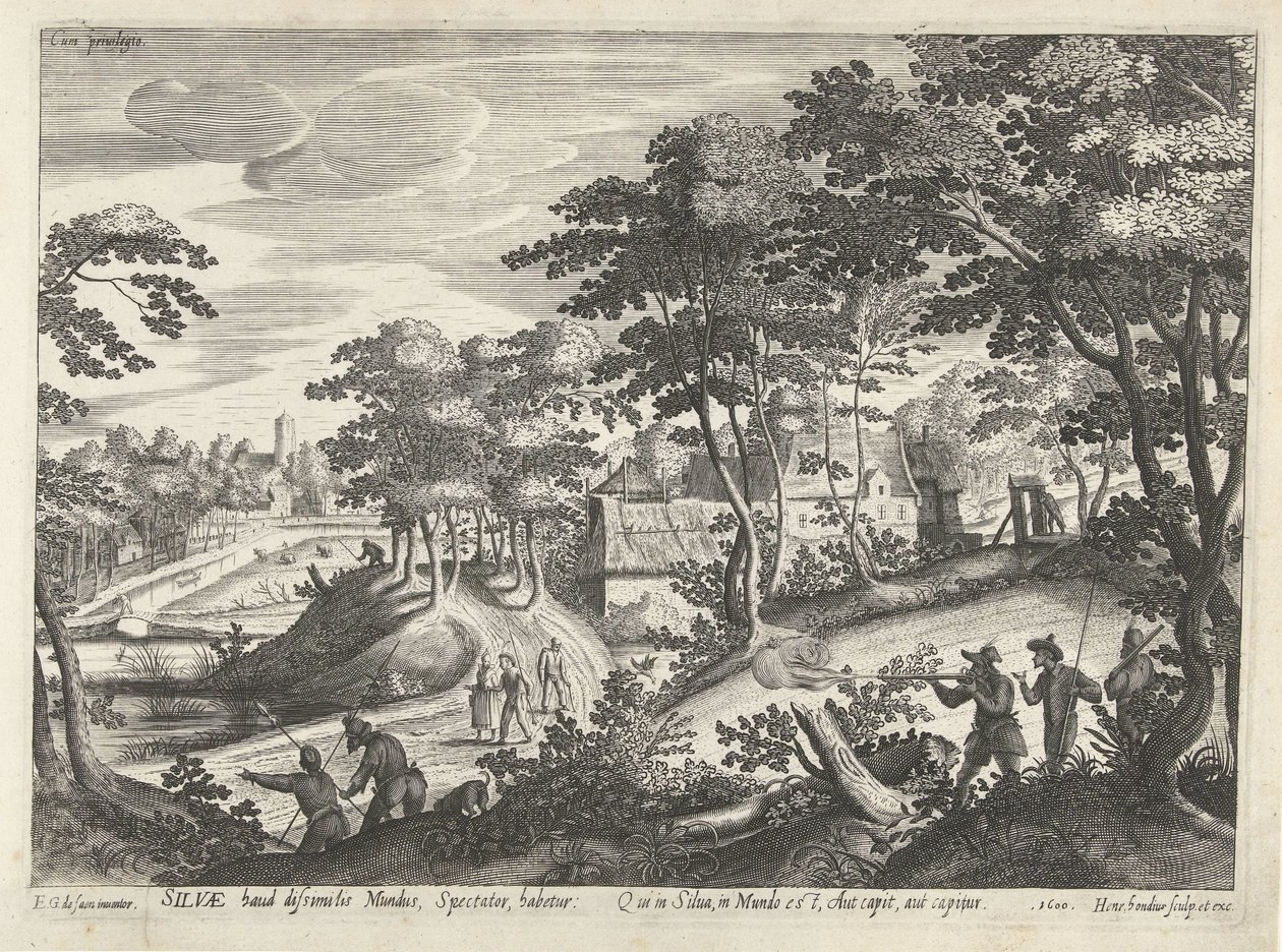 Landschap met een jachtscène door Hendrick Hondius (I)
