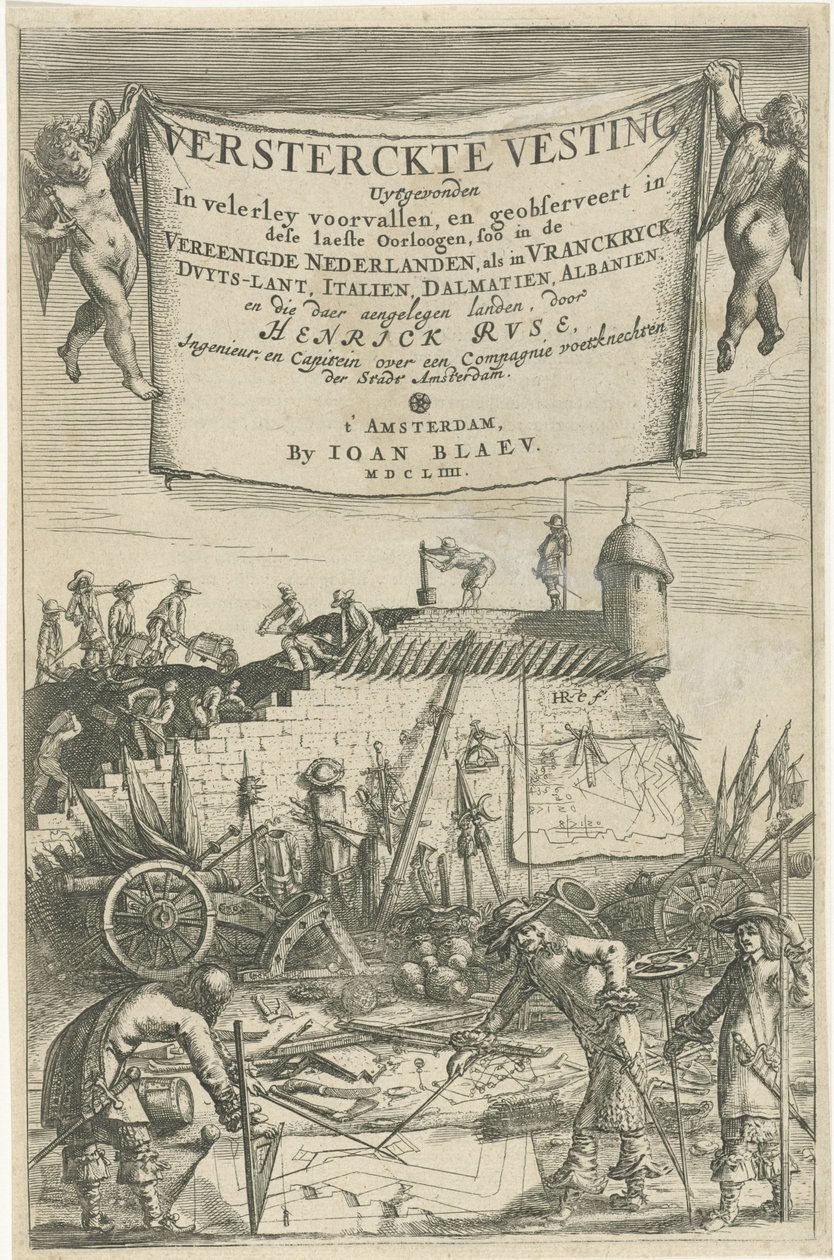 Titelpagina voor Henrich Ruse, Versterckte Vesting, 1654 door Hendrick baron van Ruse
