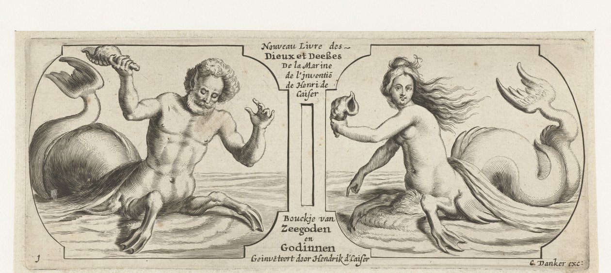 Twee compartimenten, in elk een triton door Hendrick de Keyser (I)