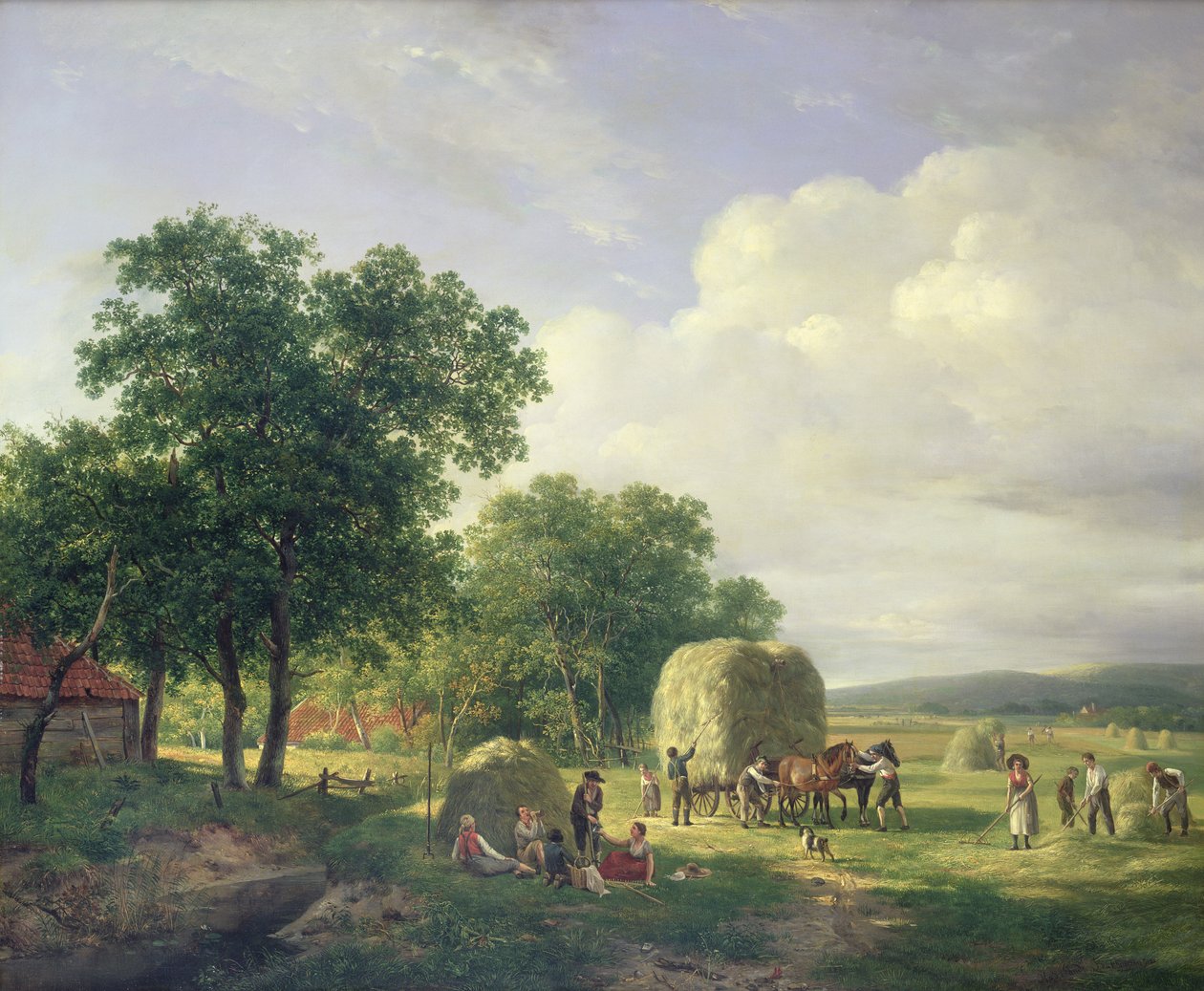 Bosrijk landschap met hooimakers, 1822 door Hendrick van de Sande Bakhuyzen