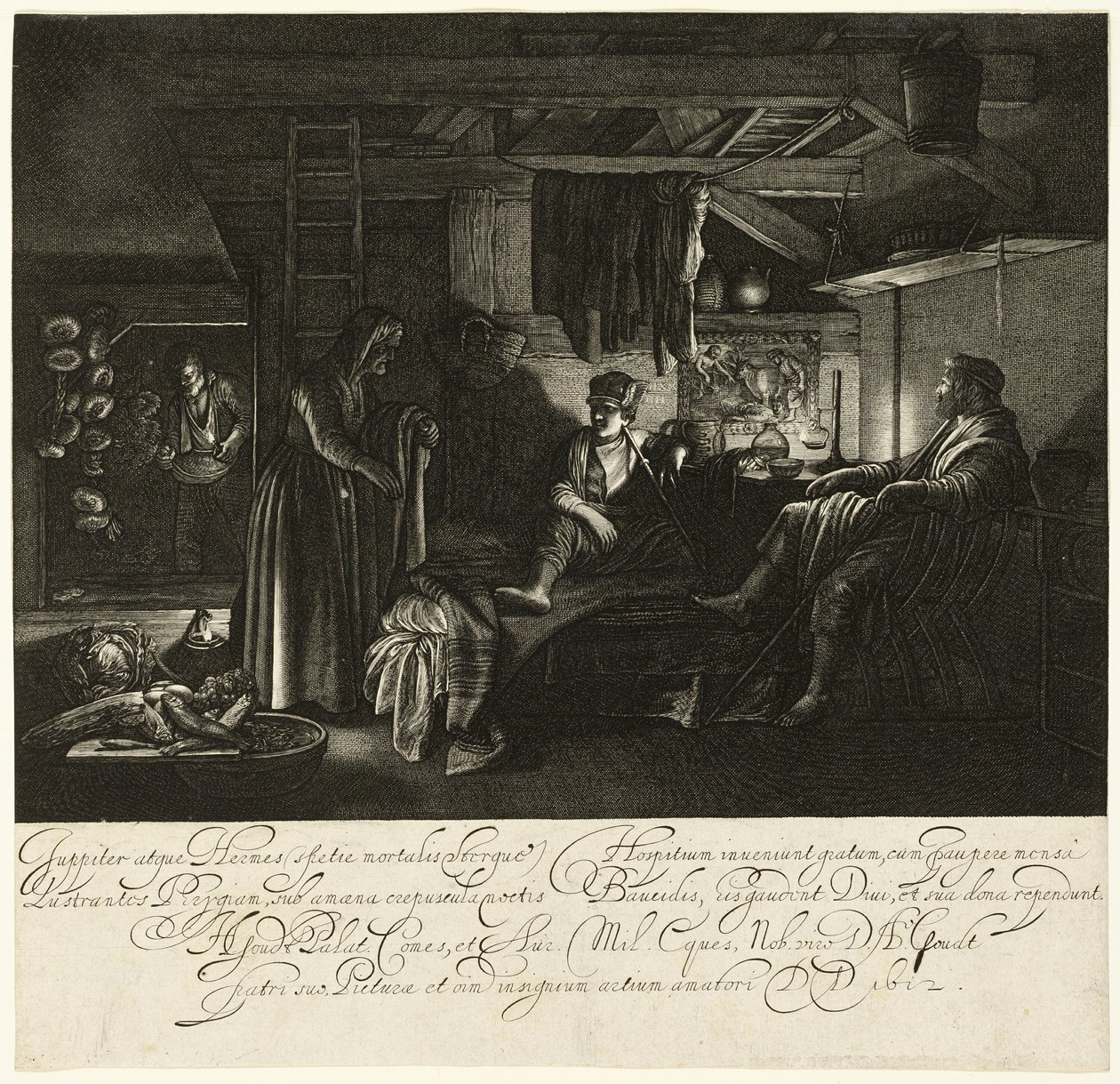 Jupiter en Mercurius in het Huis van Philemon en Baucis door Hendrick von Goudt