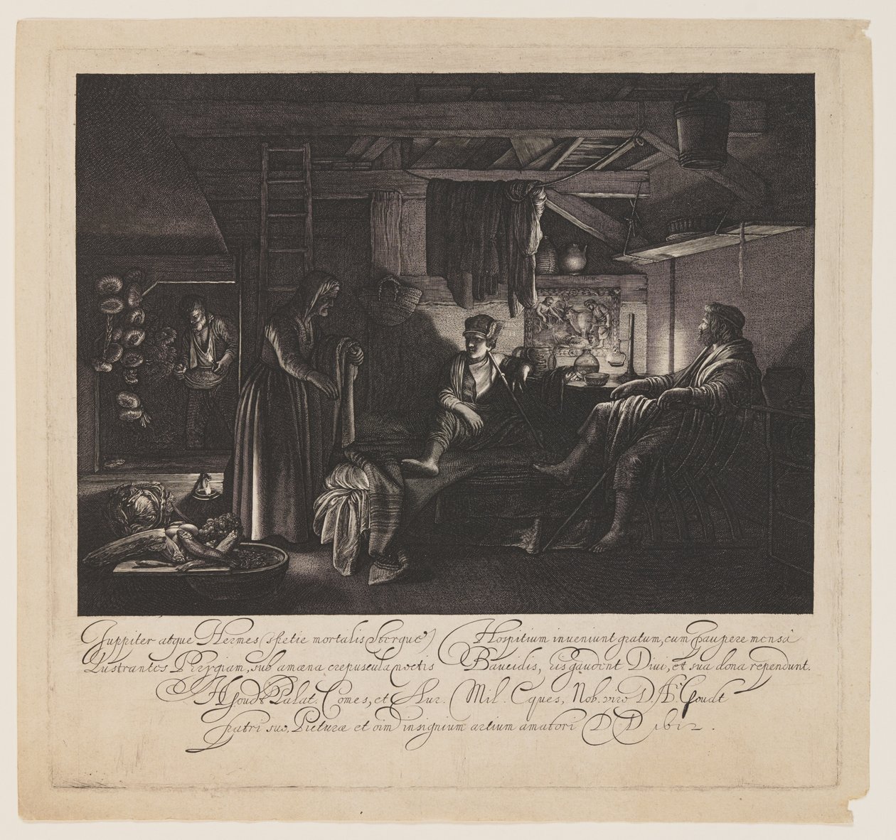 Jupiter en Mercurius in het Huis van Philemon en Baucis door Hendrick von Goudt