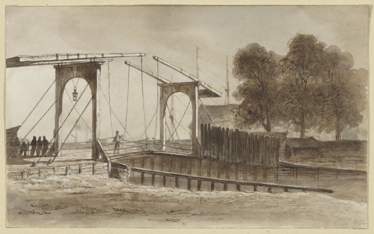 Ophaalbrug bij het Bikkerseiland te Amsterdam door Hendrik Abraham Klinkhamer