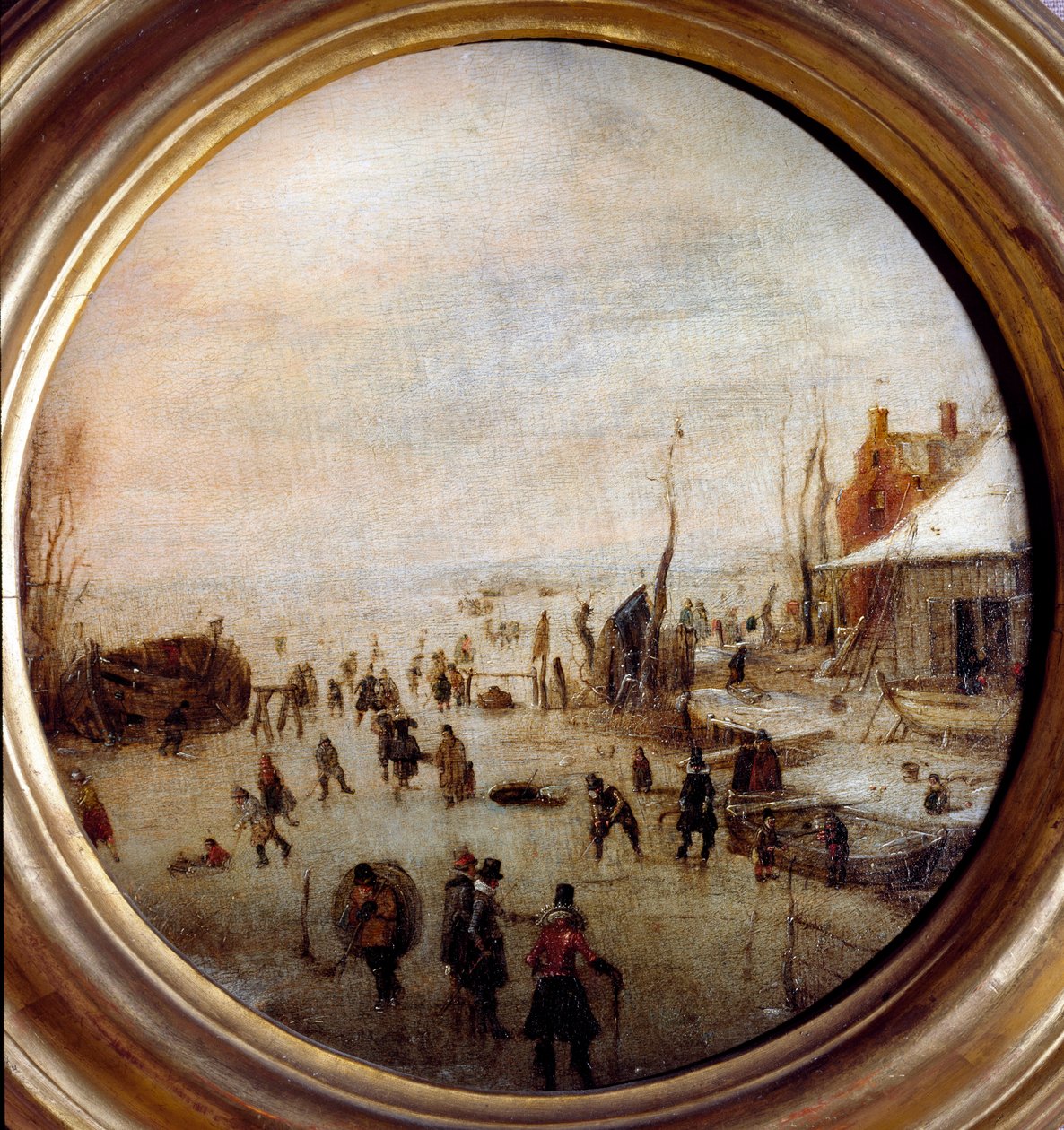 Winterlandschap met schaatsers en hockeyspelers door Hendrik Avercamp
