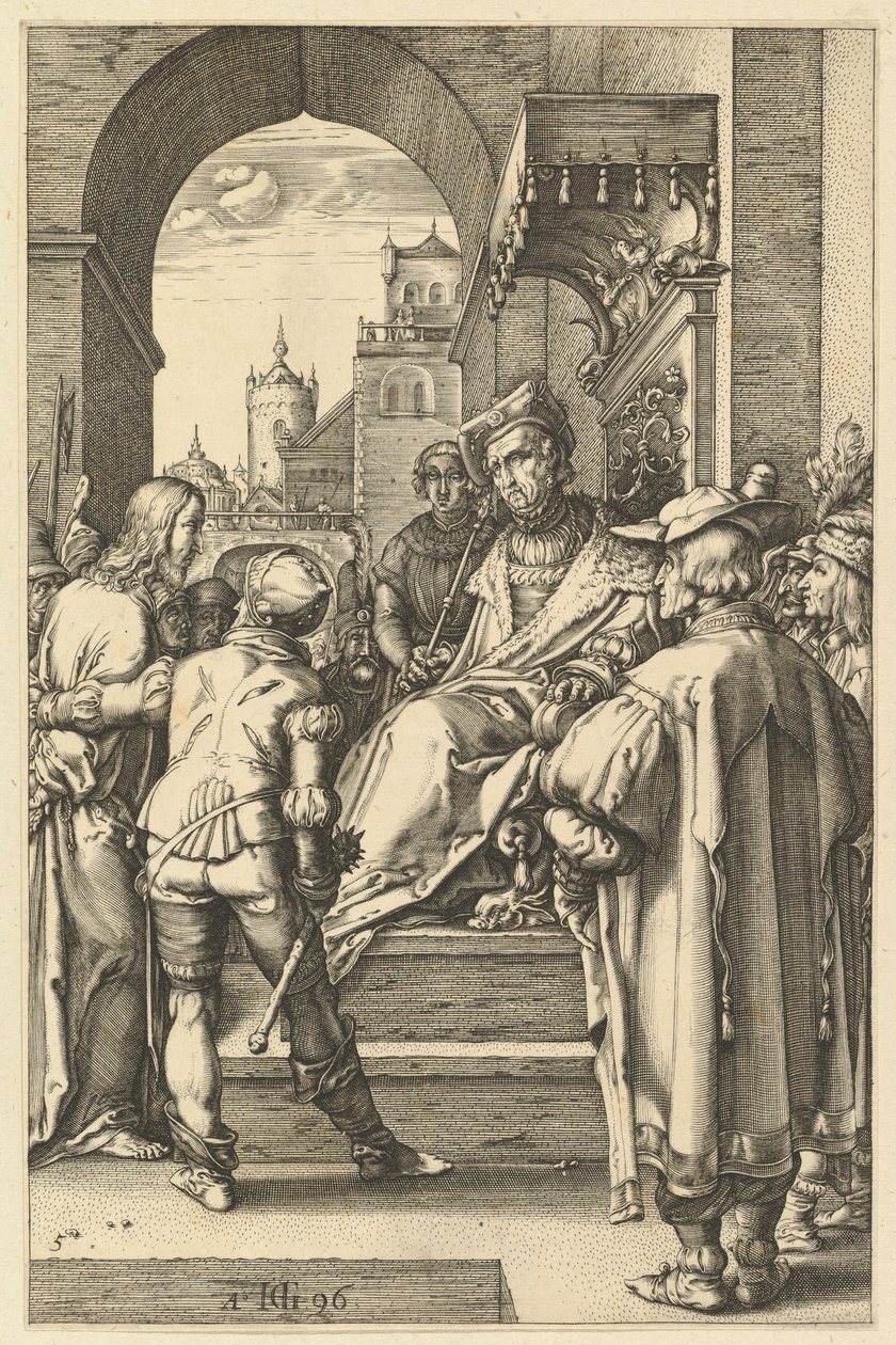 Christus voor Pilatus, uit De Passie van Christus, 1596 door Hendrik Goltzius
