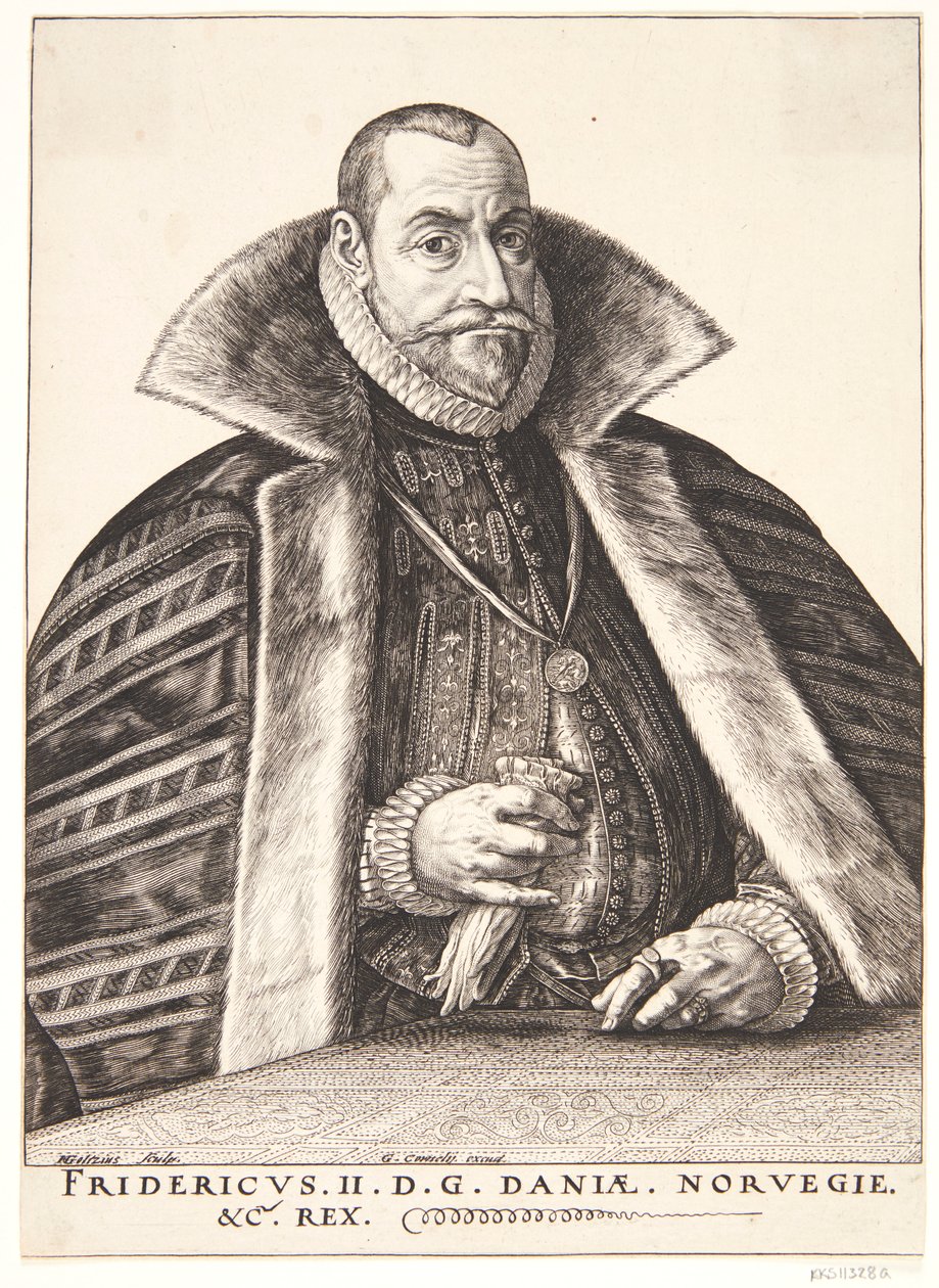 Deens: Frederik II, koning van Denemarken en Noorwegen door Hendrik Goltzius