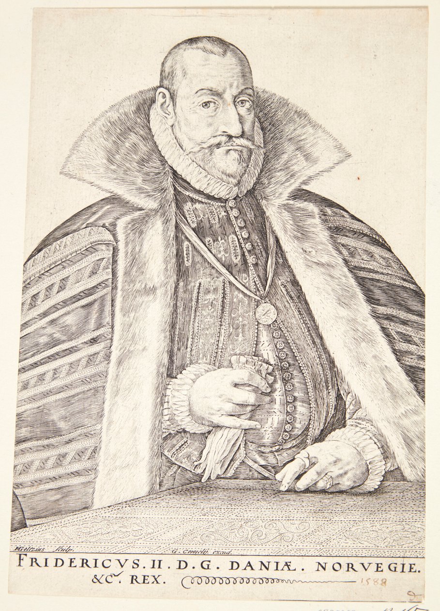 Deens: Frederik II, koning van Denemarken en Noorwegen door Hendrik Goltzius