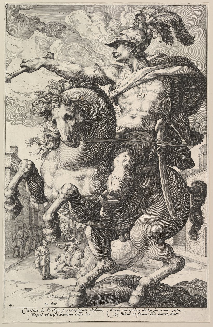 Marcus Curtius, uit de serie De Romeinse Helden door Hendrik Goltzius