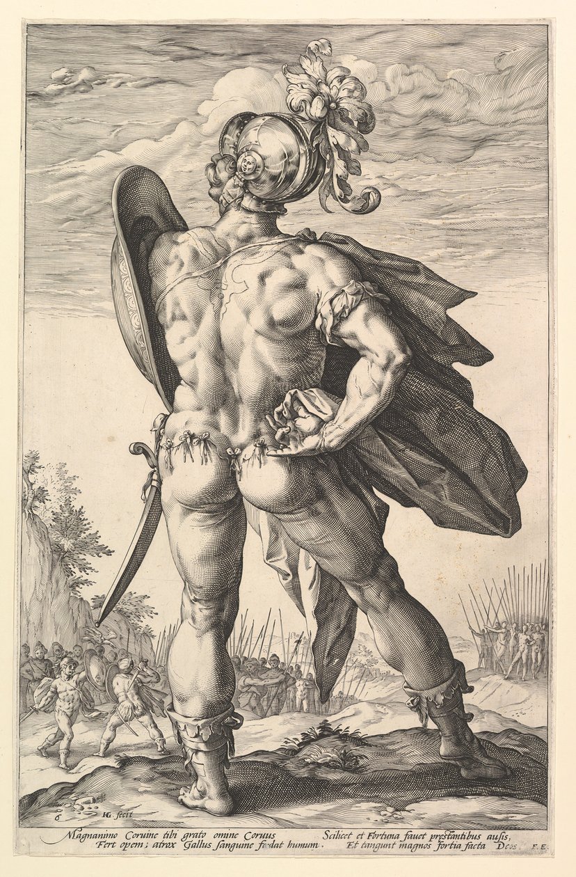 Marcus Valerius, uit de serie De Romeinse Helden, 1586 door Hendrik Goltzius