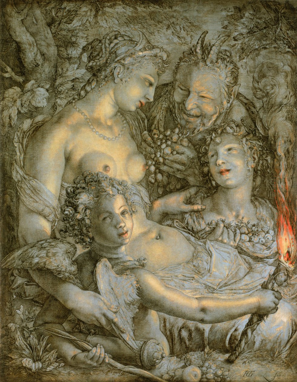 Sine Cerere et Libero friget Venus (Zonder Ceres en Bacchus zou Venus bevriezen) door Hendrik Goltzius