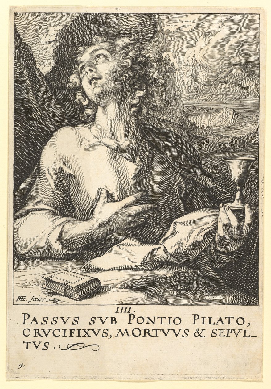 St. Johannes, uit Christus, de Apostelen en St. Paulus met de Geloofsbelijdenis door Hendrik Goltzius