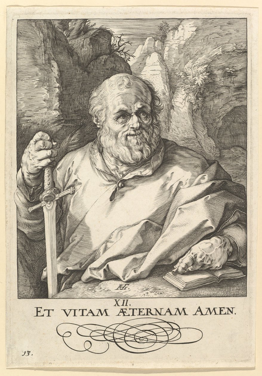 St. Matthias, uit Christus, de apostelen en St. Paulus met de geloofsbelijdenis, ca. 1589 door Hendrik Goltzius