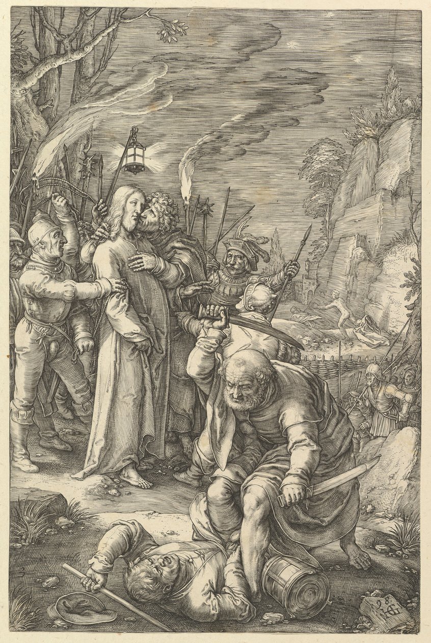 Het verraad van Christus, uit De passie van Christus, 1598 door Hendrik Goltzius