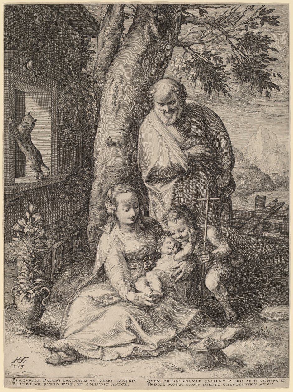 De Heilige Familie met de jonge Johannes de Doper door Hendrik Goltzius