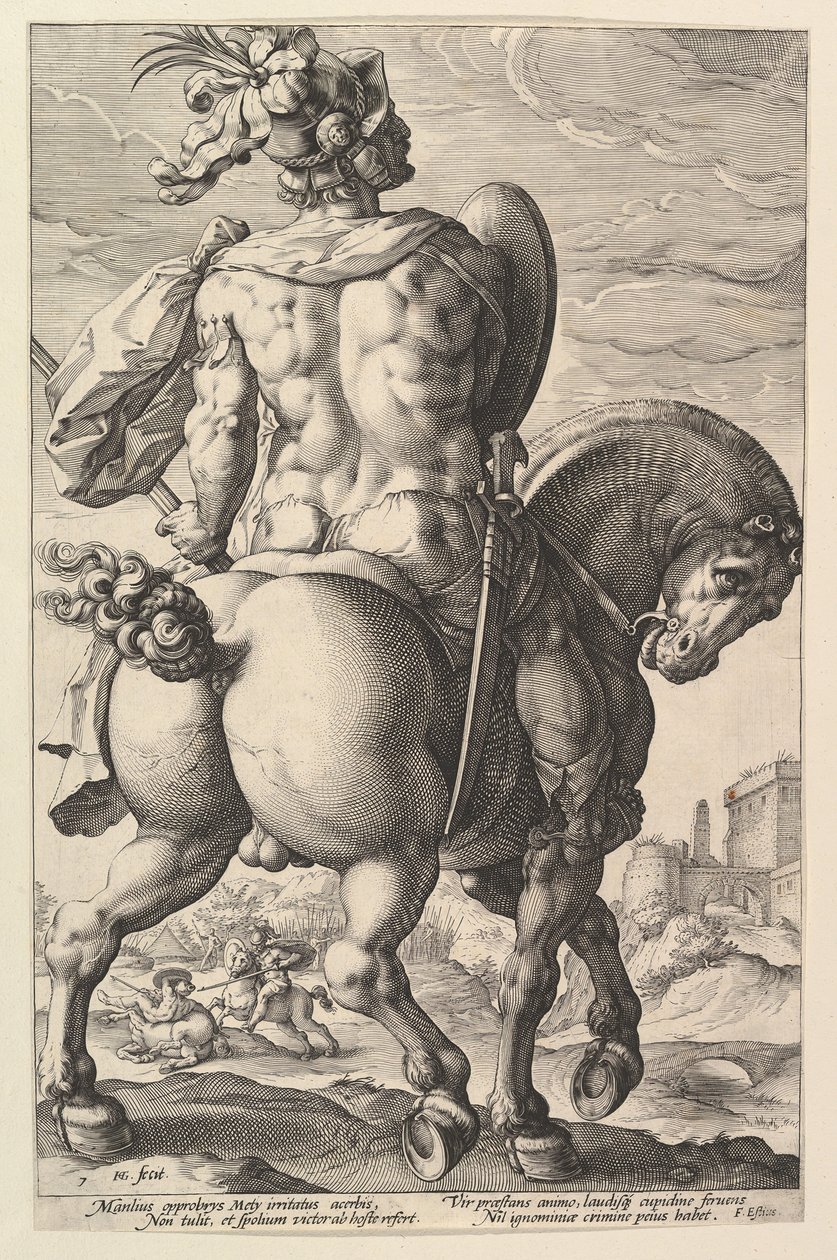 Titus Manlius, uit de serie De Romeinse Helden, 1586 door Hendrik Goltzius