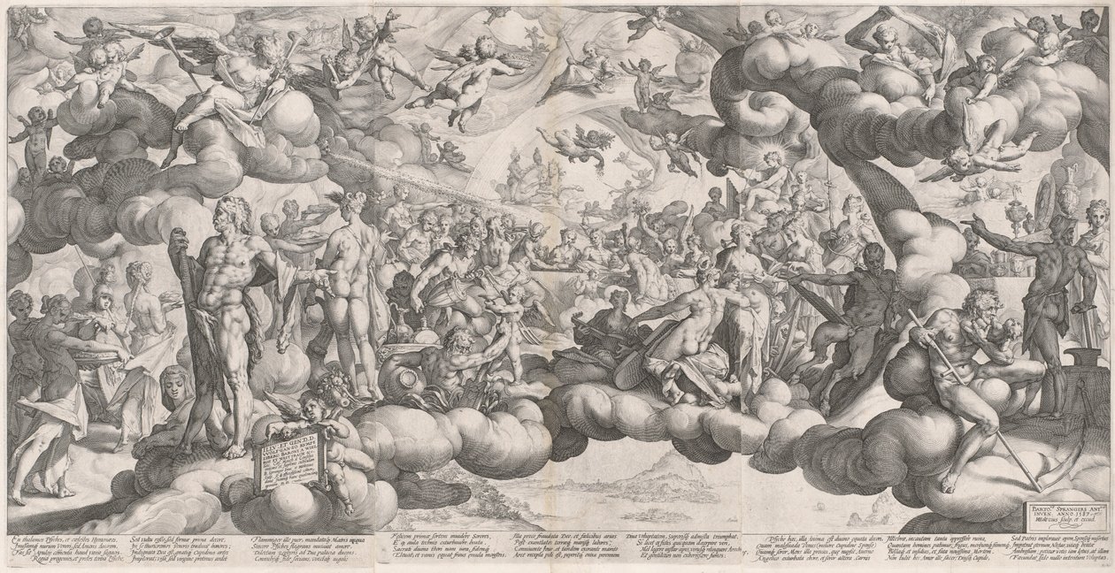 De Bruiloft van Cupido en Psyche door Hendrik Goltzius after Bartholomaeus Spranger