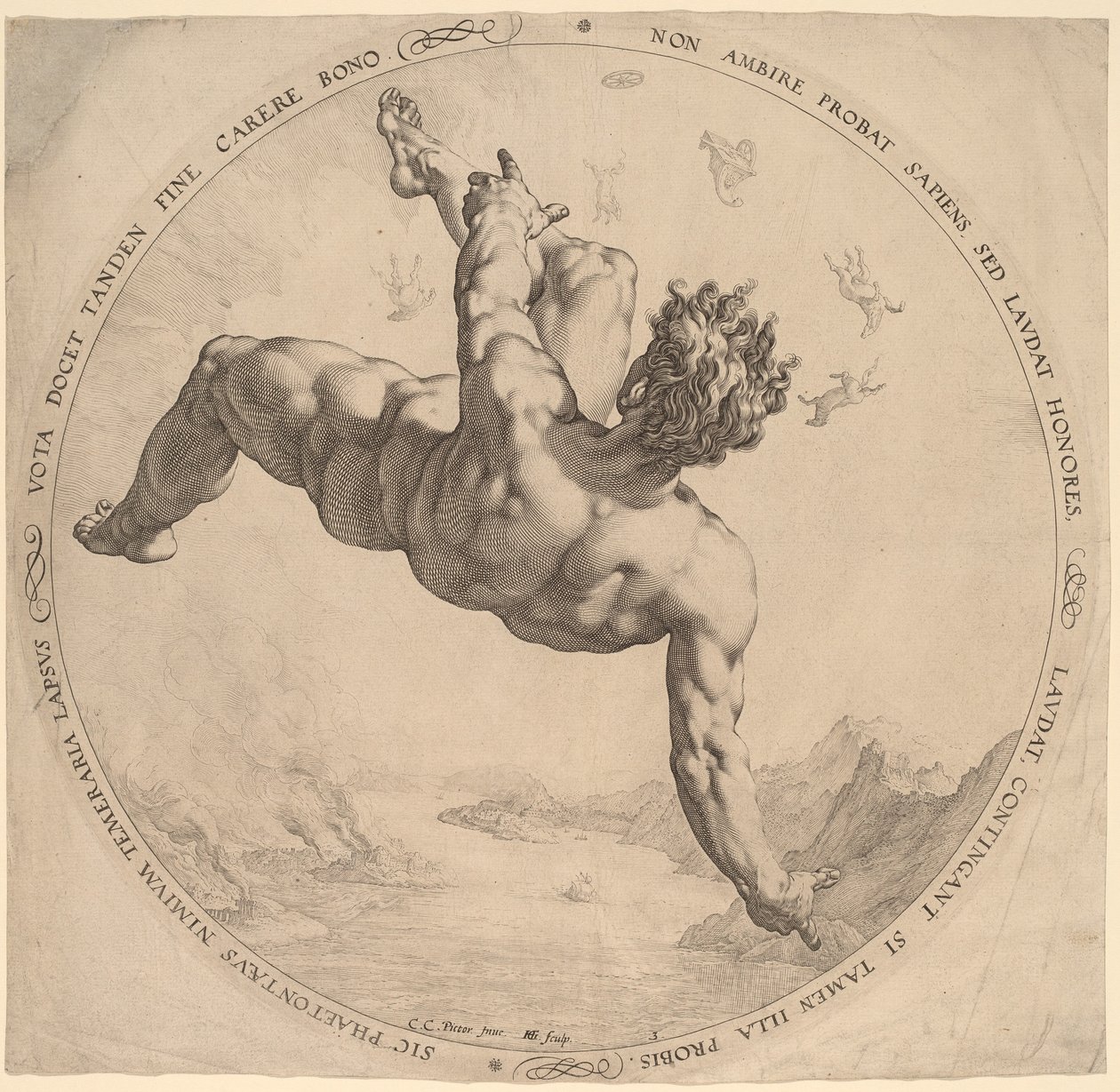 Phaeton door Hendrik Goltzius, after Cornelis Cornelisz van Haarlem