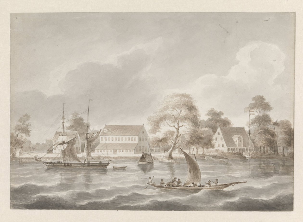Plantage Jagtlust aan de Suriname rivier door Hendrik Huygens