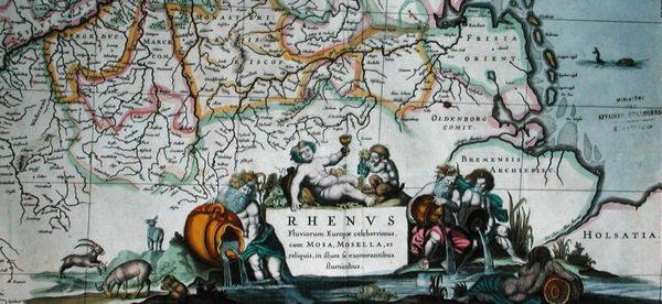 Cartouche van een kaart van de loop van de Rijn, uit 