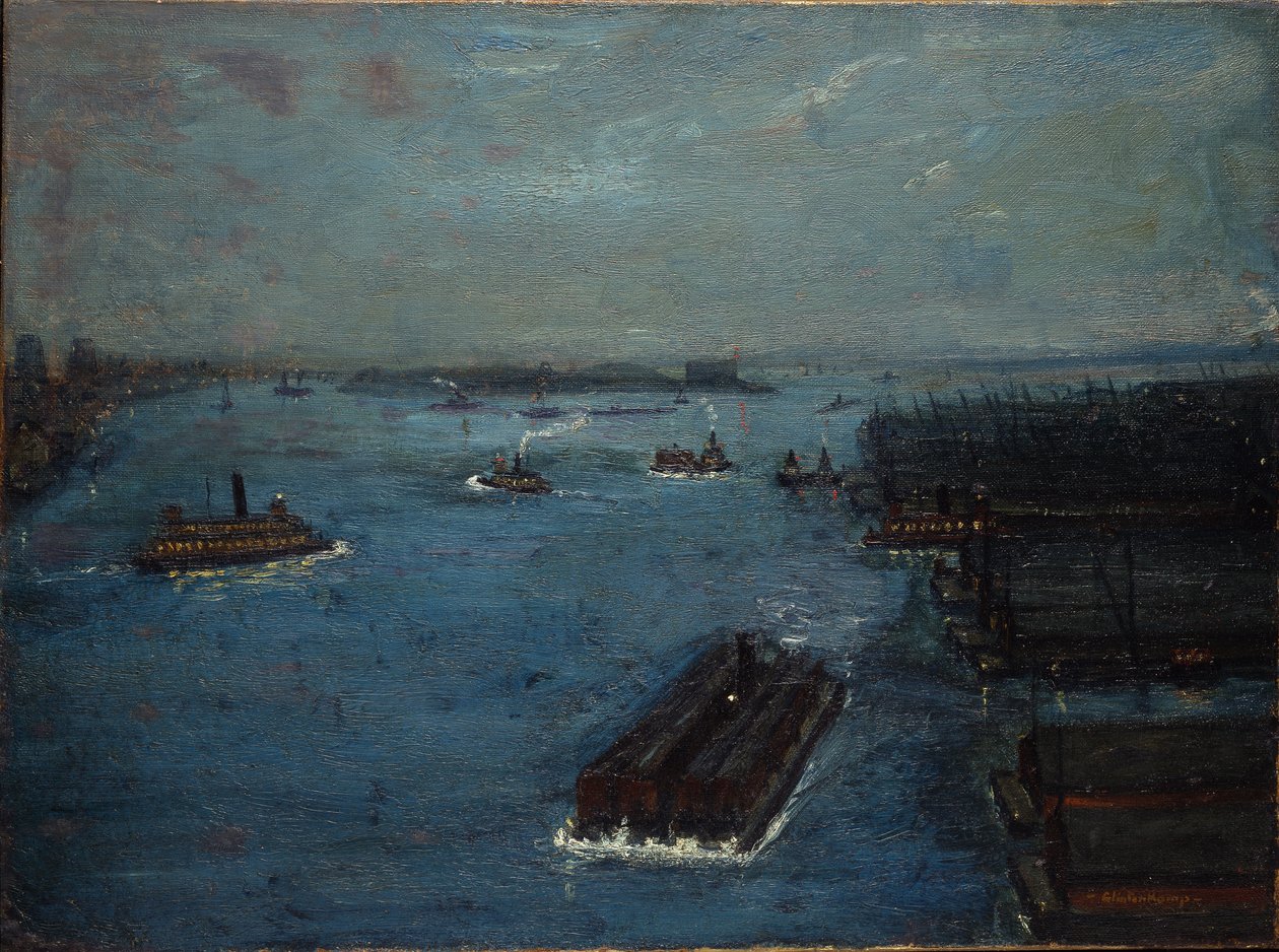 East River, vroege avond, c.1908 (olieverf op doek) door Hendrik J. Glintenkamp