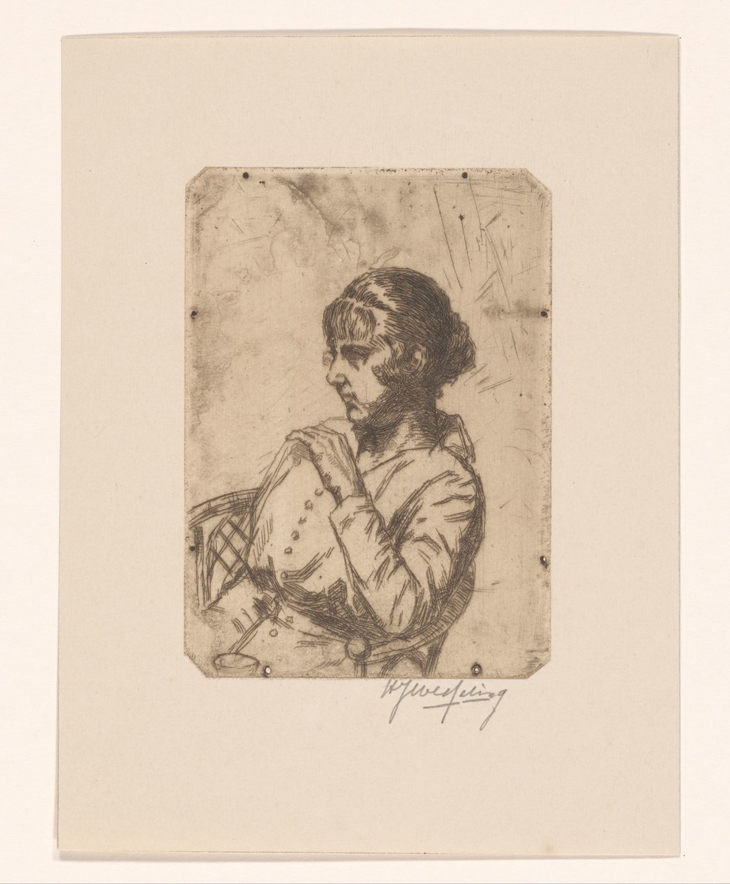 Vrouw in een stoel door Hendrik Jan Wesseling (signed by artist)