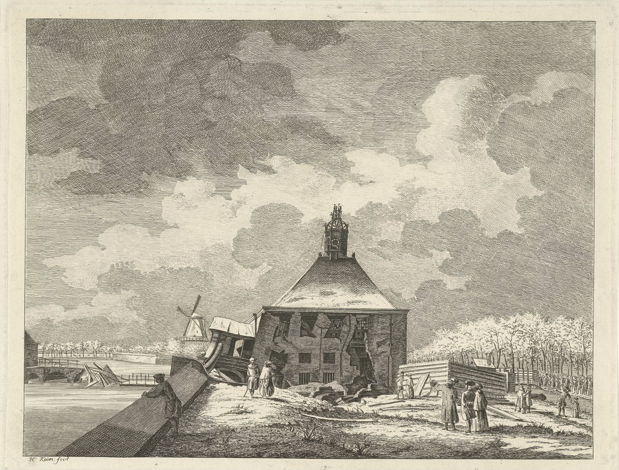 Verzakte Muiderpoort, gezien vanaf de schans, 1769 door Hendrik Keun