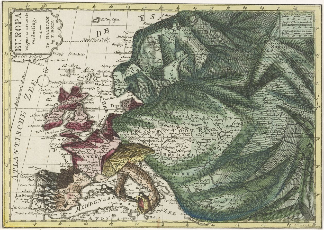 Kaart van Europa, ingekleurd als koningin door Hendrik Kloekhoff