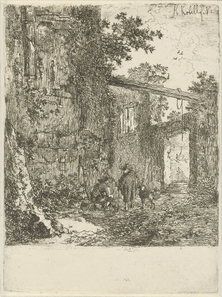Begroeide ruïne door Hendrik Kobell