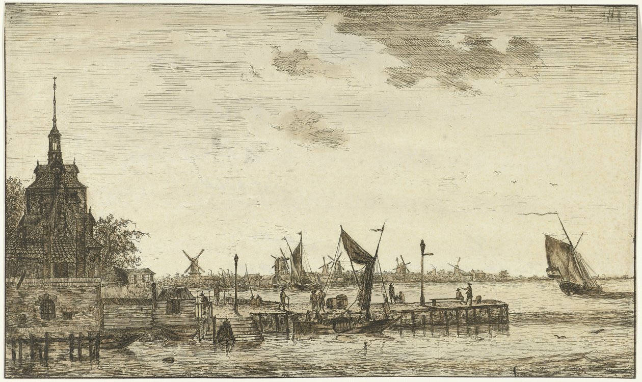 Havengezicht op het Oude Hooft te Rotterdam door Hendrik Kobell