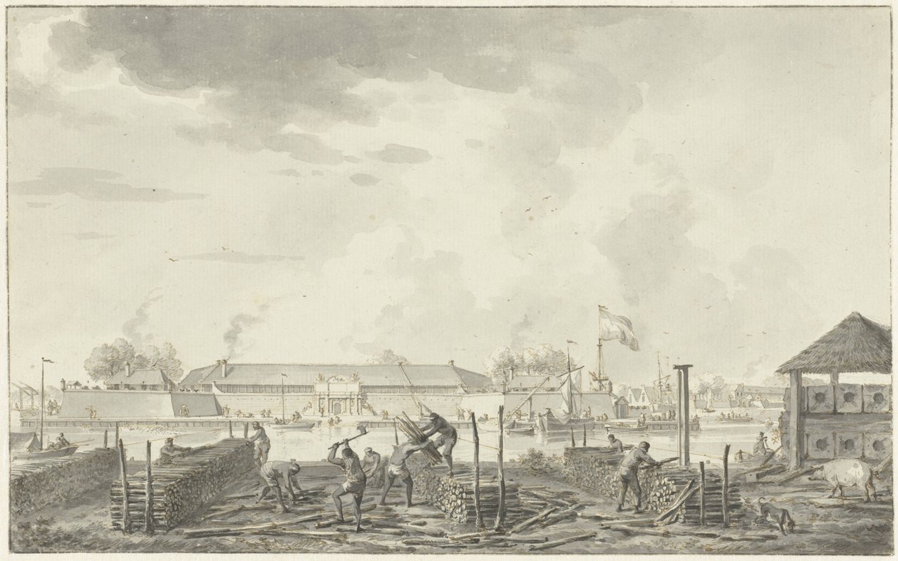 Het kasteel te Batavia, gezien vanaf de Houtkrap door Hendrik Kobell
