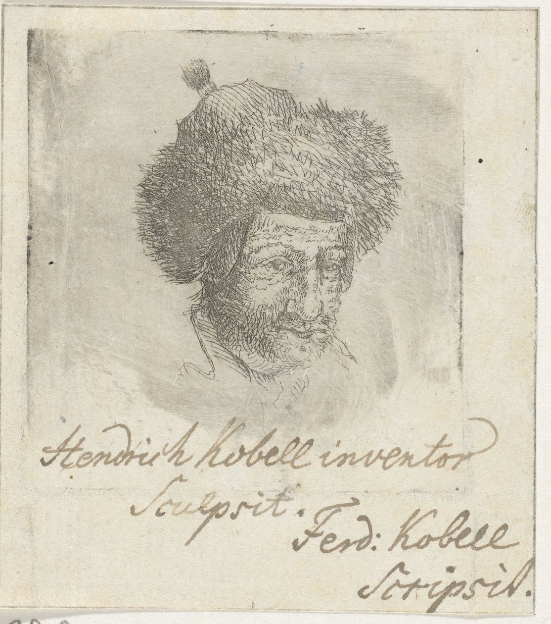 Mannenkop met bontmuts door Hendrik Kobell