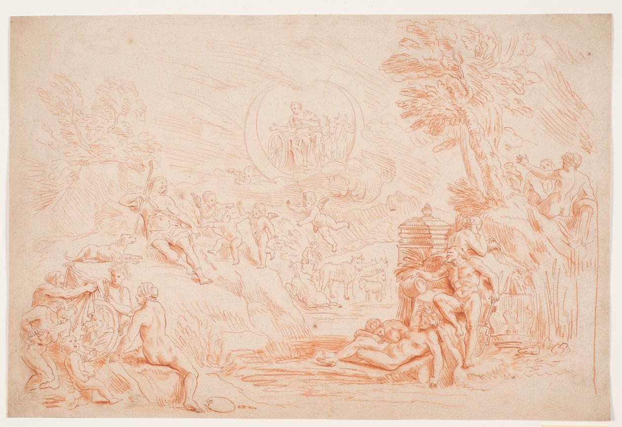 Landschap met Allegorische Figuren door Hendrik Krock
