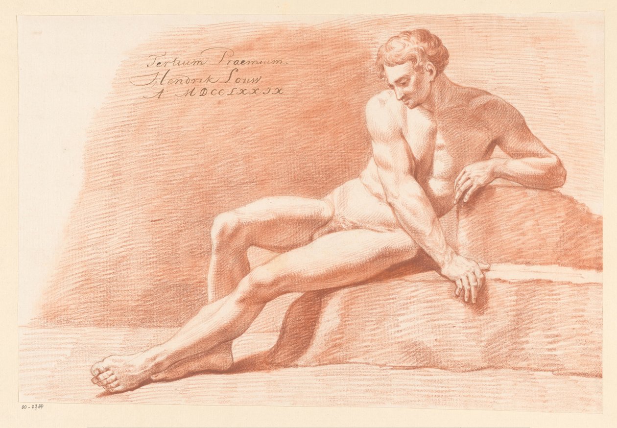 Zittend mannelijk naakt, van voren gezien (3e prijs 1779) door Hendrik Louw