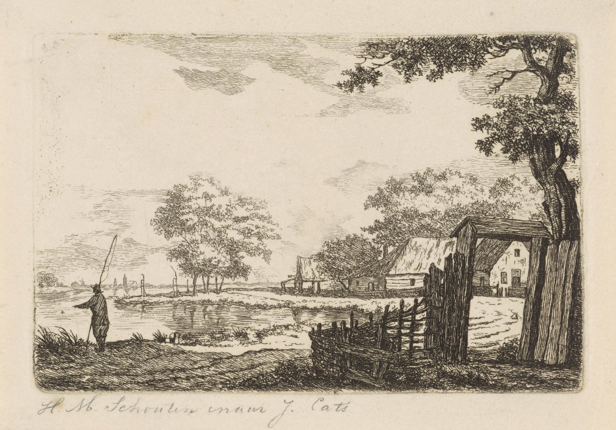 Landschap met visser door Hendrik Marcus Schouten
